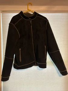 Calvin Klein Men’s Shearling Jacket Open Front Black Color Stand Collar Sz L/G - Picture 1 of 6