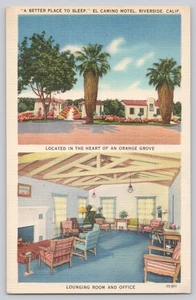 El Camino Motel Riverside California Orange Grove Lounge Room Linen Postcard - Picture 1 of 3