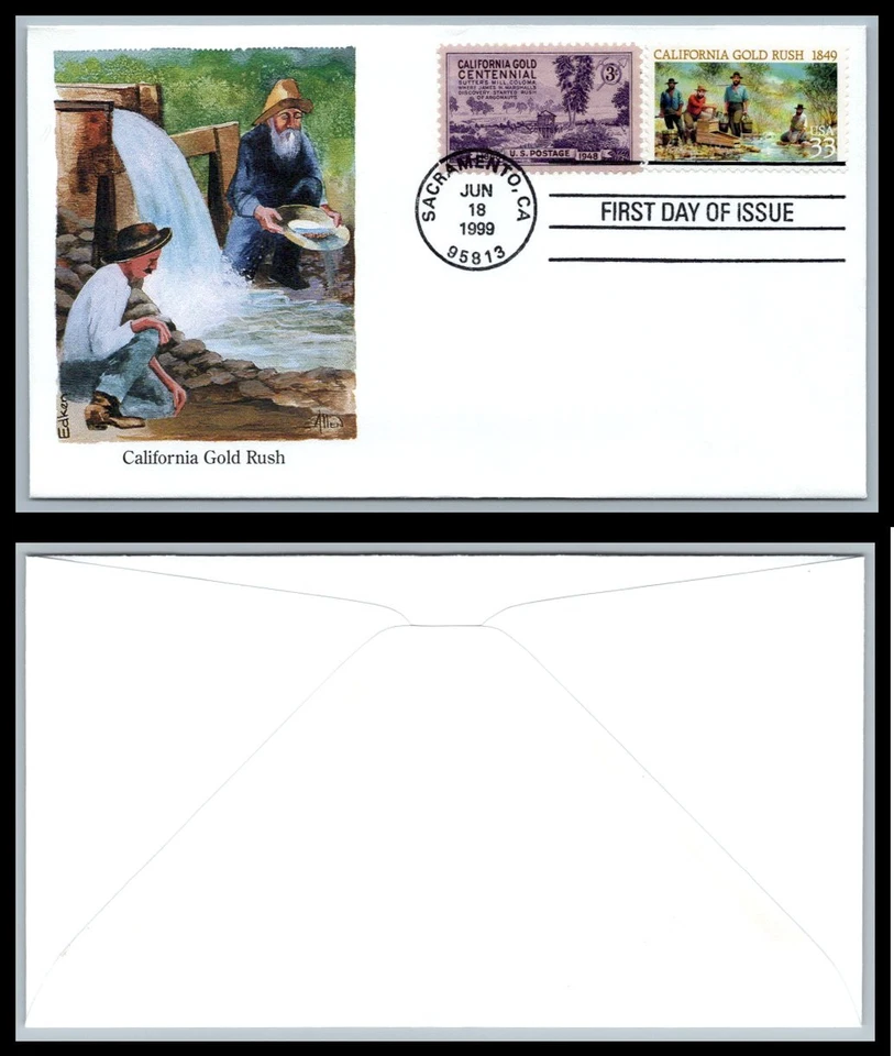 US FDC # 3316 33c California Gold Rush  Combo Edkin 2 stamps 1999, 9p8578 - Image 1 of 1