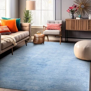 Rugshop Blue Rugs Contemporary Distressed Stripe Machine Washable Area Rugs 3x5 - Picture 1 of 11