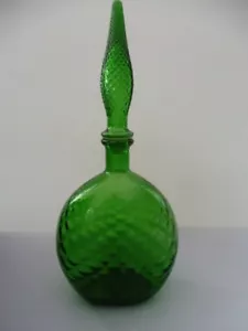 1960'S MID CENTURY EMPOLI  ITALY GREEN DIAMOND GENIE BOTTLE & STOPPER - Picture 1 of 8