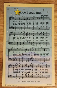 Utah We Love Thee Musik & Text Postkarte 1940er Jahre Curteich unbenutzt - Bild 1 von 1