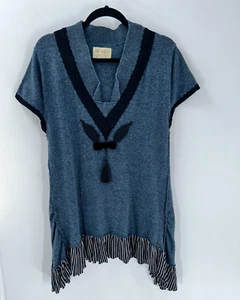 Women's Broken Ghost Blue Mix Media Short Sleeve Tunic Top One Size - Picture 1 of 5