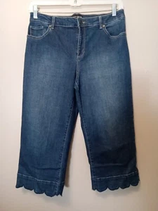 Susan Graver Damen blau Cropped gewellter Saum Jeans Größe 12P - Bild 1 von 6