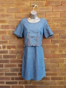 John Rocha Blue Embroidered Dress Size 8 Cotton, Floral, Summer - Picture 1 of 8