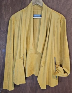 BAGATELLE Open Front Wrap Faux Suede MOTO Jacket Gold Yellow Mustard Sz W/LG EUC - Picture 1 of 19