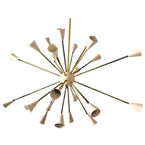 Mediados Siglo Starburst Blanco Sputnik Iluminación Pintado Latón Candelabro - Imagen 1 de 9