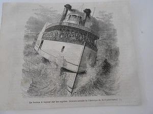 Gravure 1879 - Le bateau à vapeur sur les rapides - Picture 1 of 1