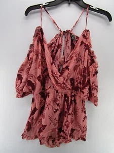Topshop Romper Women Small Pink Cold Shoulder Floral Wrap Pleated Boho Cut Out - Picture 1 of 13
