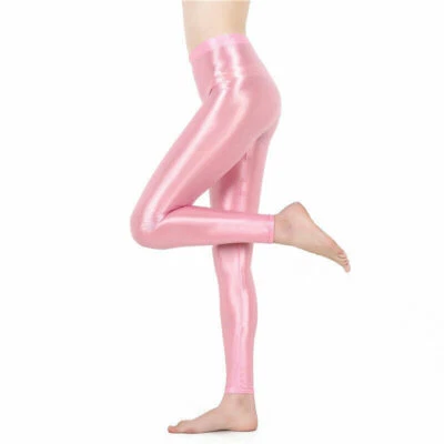 Mujer Ultra Elástico Aceite Brillante Satén Leggings Ajustados Pantalones Largos Pantalones Foto 1 de 4