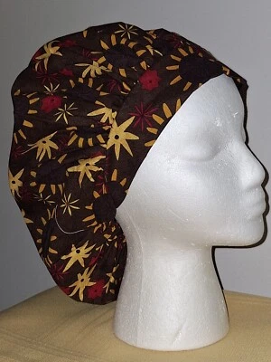Circle Burst on Brown Medical Surgical Bouffant Scrub Hat SMALL - Image 1 of 2