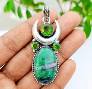 Natural Semiprecious Zoisite Peridot Gemstone Pendant Sterling Silver Jewelry - Picture 1 of 5