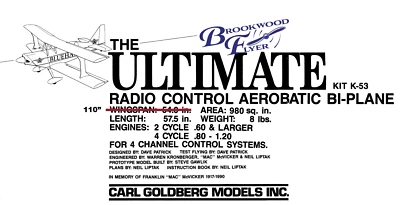 ULTIMATE Biplane PLAN + PARTS PATTERNS Enlarged to Build 110” RC Model Plane - Image 1 of 4