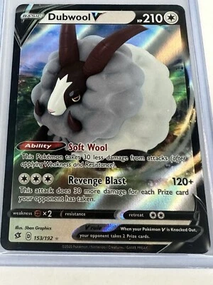 Dubwool V 153/192 SWSH Rebel Clash Extended Art Ultra Rare Holo Pokémon 2020 NM - Image 1 of 2