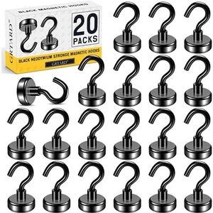 Schwarze Neodym Magnethaken - 20er Pack, 10 kg Tragkraft für vielseitige Nutzung - Bild 1 von 2