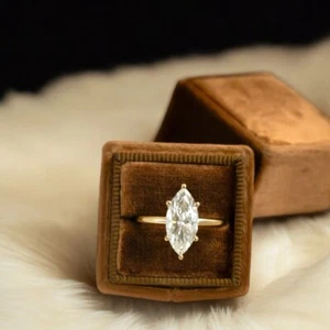Anillo de boda de diamantes marquesa de oro amarillo de 14 quilates de 2 quilates certificado IGI creado en laboratorio - Imagen 1 de 12
