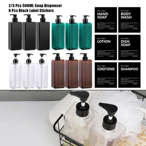 500ml Square Soap Dispenser With Label Refillable Empty Lotion Shampoo Bottle - Picture 1 of 31
