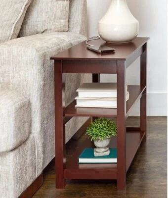 End Side Table Charging Station 2 USB Ports & 2 Electrical Power Outlets Walnut - Image 1 of 4