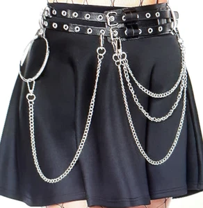Punk Goth NEW Chains Faux Leather Adjustable Black Belt Spirit Cosplay 1 Sz Most - Picture 1 of 17