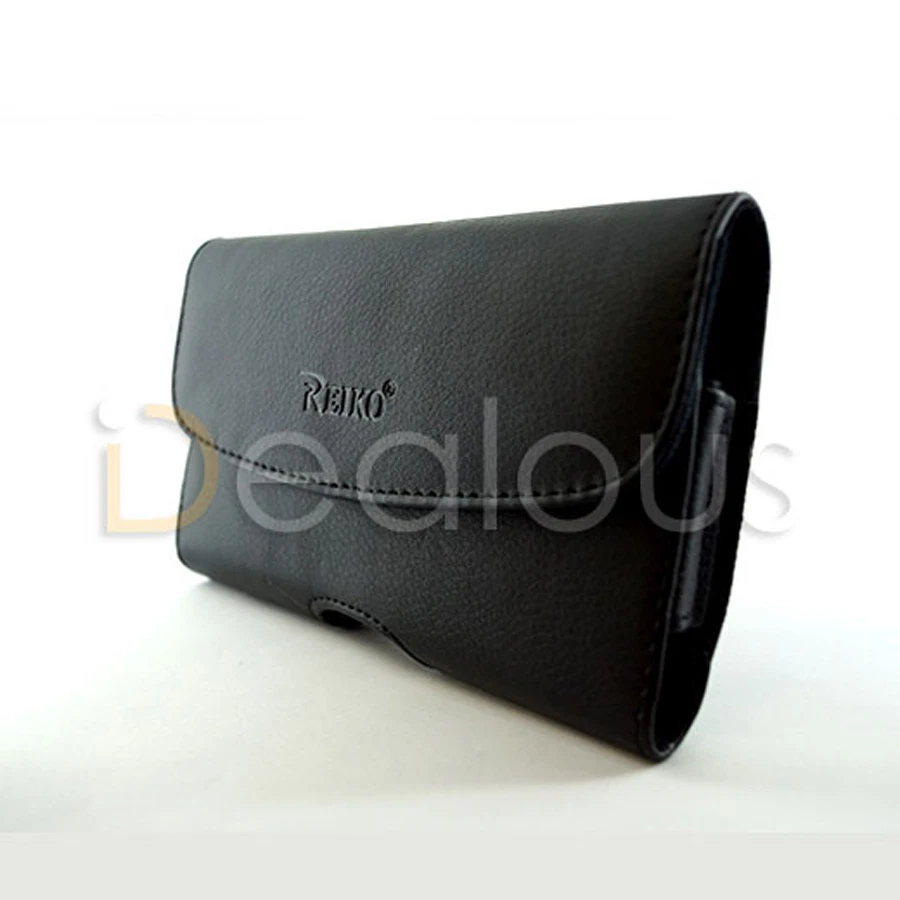 Funda horizontal de cuero negro premium con clip para cinturón para varios teléfonos Foto 1 de 2
