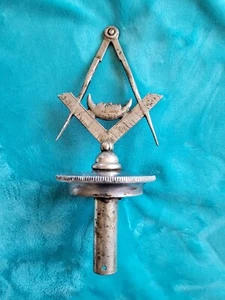 Vtg Radiator Cap Masonic Emblem Ornament Masons Ceremonial Staff Square Compass - Picture 1 of 8