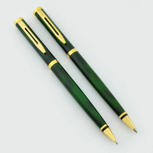 Juego de prefacios Waterman bolígrafo de mármol verde y dorado y lápiz de 0,5 mm nuevo en caja Foto 1 de 1