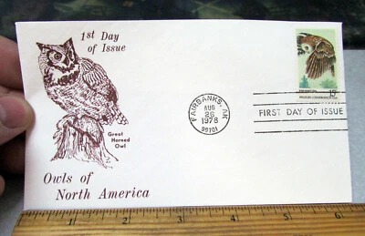 1978 Owls FDC first day cover USA stamped envelope, Fairbanks Alaska, Saw-whet - Image 1 of 2
