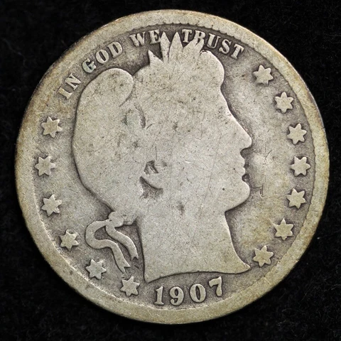 1907-O Silver Barber Quarter GOOD FREE SHIPPING Cover