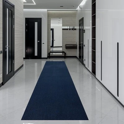 Anti Slip Light Weight Low Profile Dark Navy Rug Runner Hallway Office Outdoor - Image 1 of 4