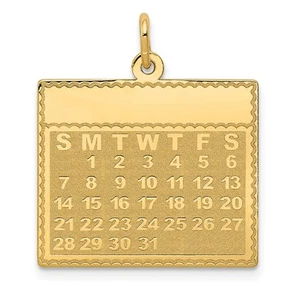 14k Yellow Gold Monday the First Day Calendar Pendant Perfect Gift for Her - Picture 1 of 4