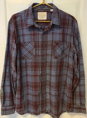 Original weatherproof vintage Mens Large Flannel Button Down Shirt Maroon Gray - Image 1 of 4