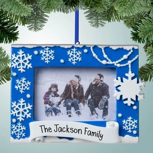 Blue Picture Frame with Snowflakes - Personalized Christmas Ornament - Picture 1 of 1