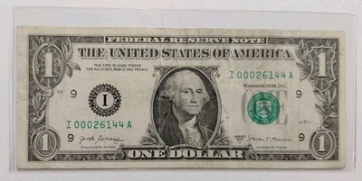 2017 A $1 FEDERAL RESERVE BANKNOTE LOW SERIAL NUMBER I 00026144 A PLATE   #6 - Image 1 of 4