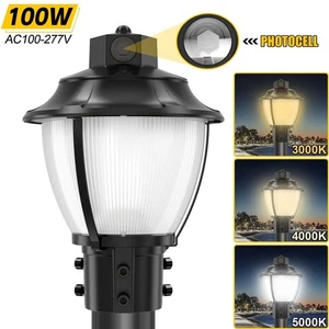 3000K~5000K 100W LED Post Top Light Dusk To Dawn Outdoor Street Garden Pole Lamp - Picture 1 of 12