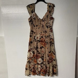 Lulus Dress Midi Women Size M Floral Rose Sheer Ruffle Velvet Corset Cottagecore - Picture 1 of 10