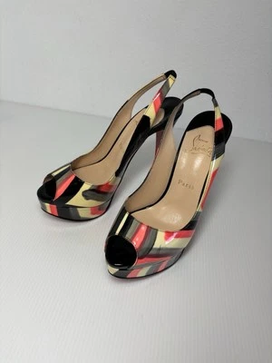 Christian Louboutin 37.5/US 6.5 Graffiti Dama Peep Tacones Cordones Foto 1 de 4