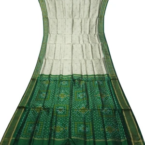 Vintage grauer Sari 100 % reine Seide handgewebt Sambalpuri Ikat Odisha Sari Stoff - Bild 1 von 6