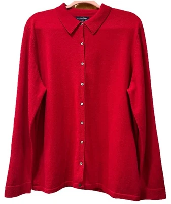 LANDS’ END 100% Cashmere Cardigan Sweater Women's XL Red Collared Button Up - Image 1 of 4