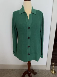 Cárdigan clásico J. Jill verde tejido gofre cuello abotonado para mujer talla mediana - Imagen 1 de 20