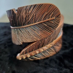 Copper Color Leaf Hinge Bracelet Wide Cuff - Picture 1 of 7