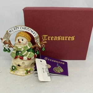 Merry Christmas Snowman Trinket Treasures Portman Studio Gold Pewter Enamal - Imagen 1 de 17