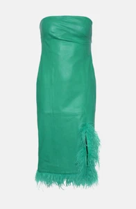 Vestido Karen Millen Cuero Borde Plumas Talla US 2 4 UK 8 Verde NUEVO NUEVO CON ETIQUETAS - Imagen 1 de 15