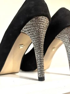 Peep toe Black Stiletto with rhinestone heel - Nina New York - Picture 1 of 7