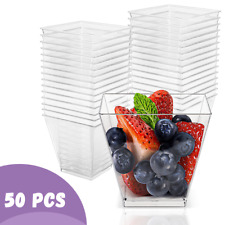 UK 50 Pcs Square Plastic Dessert Cups Mini Cubes 2oz/60ml Strong Cup Party Decor