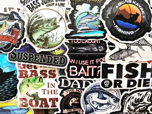 50 Fishing Nature Stickers Laptop Car Bumper Boat Box Decals Fish Angling #CJ - Picture 1 of 4
