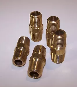 Parker Hex Nipple Fitting Brass 1/4" NPT - P/N 216P-4 (Lot of 5) - Picture 1 of 3