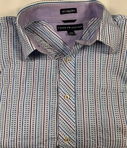 Tommy Hilfiger Button Up Shirt Mens XL 80’s 2 Ply Fabric Purple Blue Striped - Picture 1 of 5