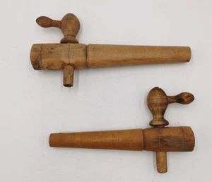2 Stück Zapfhahn aus Holz alt antik Fass Bier Schnaps Handarbeit Brauerei Dekor - Bild 1 von 12