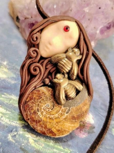Sacred Bee Goddess Ammonite Necklace Pendant Luck and Abundance Jewelry Gifts - Picture 1 of 3