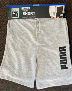 2 Pack PUMA Youth Comfort Gray & Black Shorts Boy's Size Large 14/16 - Picture 1 of 2